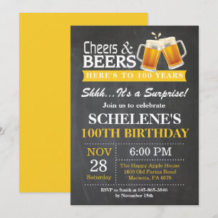 Surprise Cheers and Beers 100th Birthday Invitation
