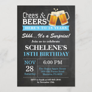 Surprise Cheers and Beers 18th Birthday Invitation