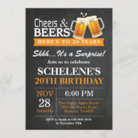Surprise Cheers and Beers 20th Birthday Invitation