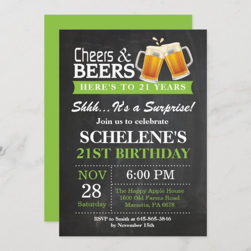 Surprise Cheers and Beers 21st Birthday Invitation