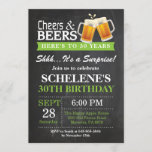 Surprise Cheers and Beers 30th Birthday Invitation<br><div class="desc">Surprise Cheers and Beers 30th Birthday Invitation Card. Adult Birthday. Green. 16th 18th 21st 30th 40th 50th 60th 70th 80th 90th 100th. Any Age. For further customization,  please click the "Customize it" button and use our design tool to modify this template.</div>