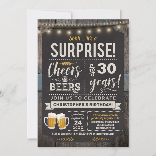 Surprise Cheers and Beers 30th Birthday Invitation (Front)
