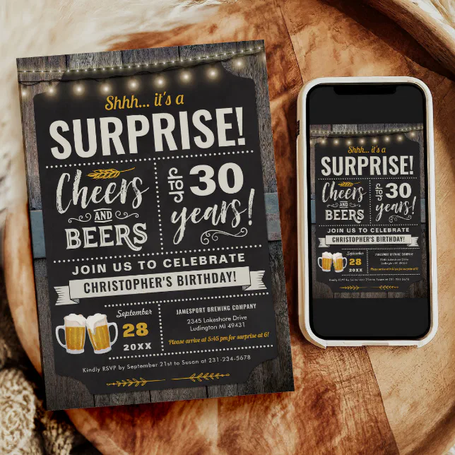 Surprise Cheers And Beers 30th Birthday Invitation Zazzle