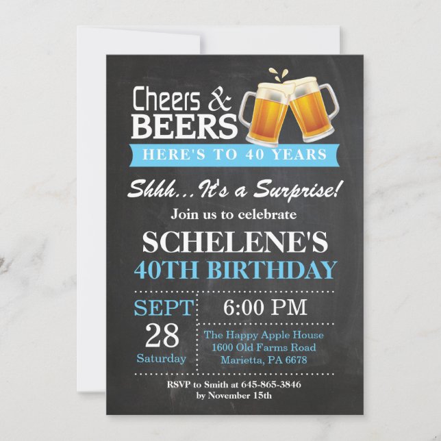 Surprise Cheers and Beers 40th Birthday Invitation (Front)