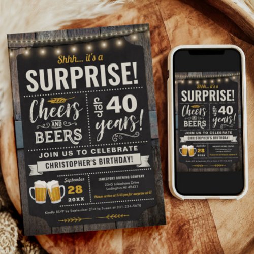 Surprise Cheers and Beers 40th Birthday Invitation