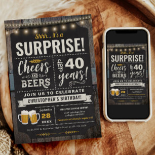 Surprise Cheers and Beers 40th Birthday Invitation