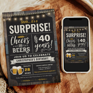 Surprise Cheers and Beers 40th Birthday Invitation