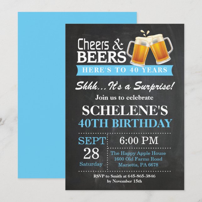 Surprise Cheers and Beers 40th Birthday Invitation (Front/Back)