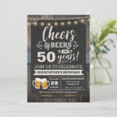 Surprise Cheers and Beers 50th Birthday Invitation (Standing Front)