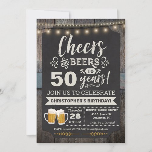 Surprise Cheers and Beers 50th Birthday Invitation
