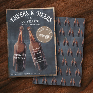 Surprise Cheers and Beers 50th Birthday Invitation