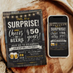 Surprise Cheers and Beers 50th Birthday Invitation<br><div class="desc">Surprise Cheers and Beers 50th Birthday Invitation featuring chalk board and lettering with customize-able age.</div>