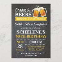 Surprise Cheers and Beers 50th Birthday Invitation