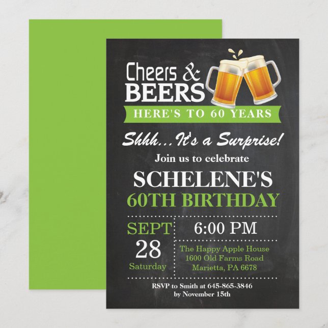 Surprise Cheers and Beers 60th Birthday Invitation (Front/Back)