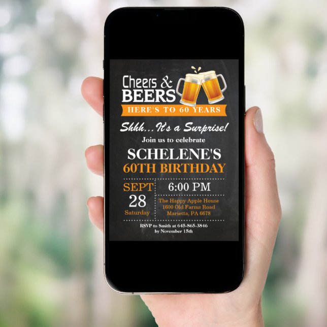 Surprise Cheers and Beers 60th Birthday Invitation (Front Digital)