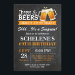 Surprise Cheers and Beers 60th Birthday Invitation<br><div class="desc">Surprise Cheers and Beers 60th Birthday Invitation Card. Adult Birthday. Orange. 16th 18th 21st 30th 40th 50th 60th 70th 80th 90th 100th. Any Age. For further customization,  please click the "Customize it" button and use our design tool to modify this template.</div>