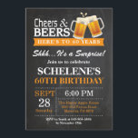 Surprise Cheers and Beers 60th Birthday Invitation<br><div class="desc">Surprise Cheers and Beers 60th Birthday Invitation Card. Adult Birthday. Orange. 16th 18th 21st 30th 40th 50th 60th 70th 80th 90th 100th. Any Age. For further customization,  please click the "Customize it" button and use our design tool to modify this template.</div>