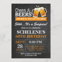 Surprise Cheers and Beers 60th Birthday Invitation