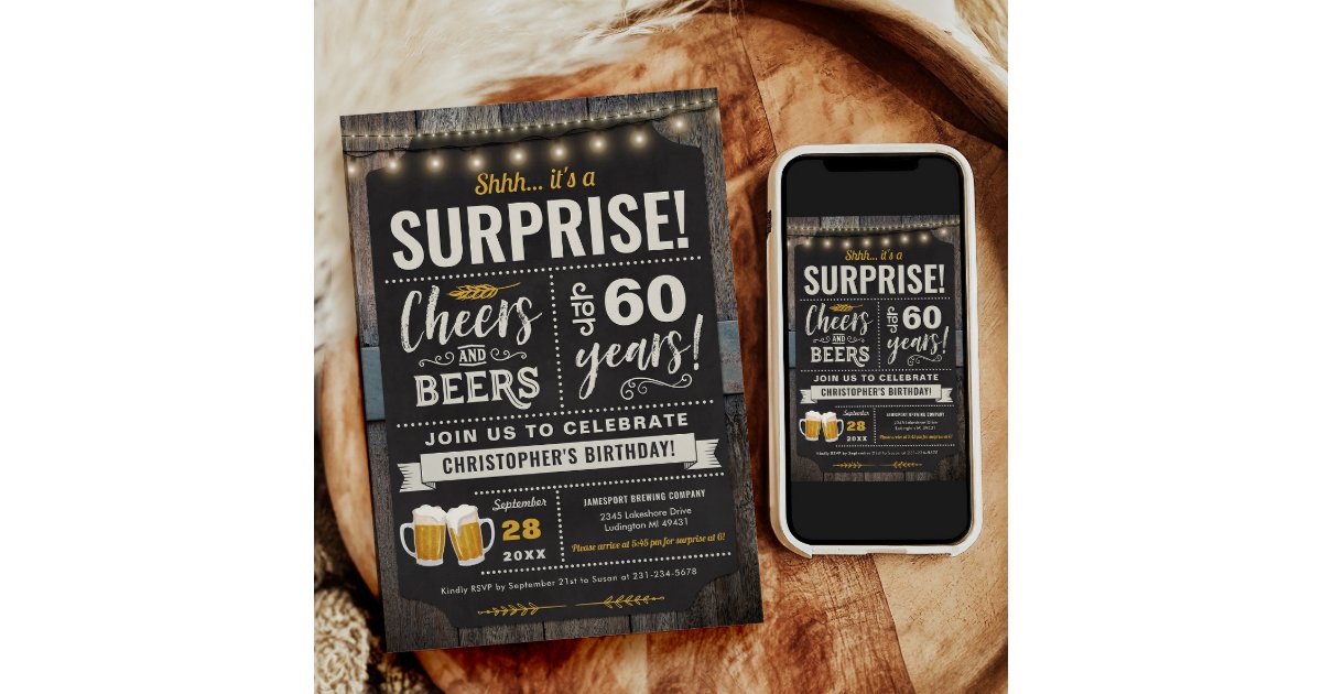 Surprise Cheers And Beers 60th Birthday Invitation Zazzle