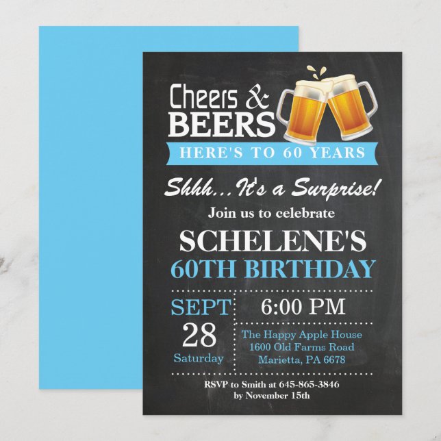 Surprise Cheers and Beers 60th Birthday Invitation (Front/Back)