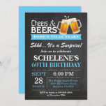 Surprise Cheers and Beers 60th Birthday Invitation<br><div class="desc">Surprise Cheers and Beers 60th Birthday Invitation Card. Adult Birthday. Blue. 16th 18th 21st 30th 40th 50th 60th 70th 80th 90th 100th. Any Age. For further customization,  please click the "Customize it" button and use our design tool to modify this template.</div>