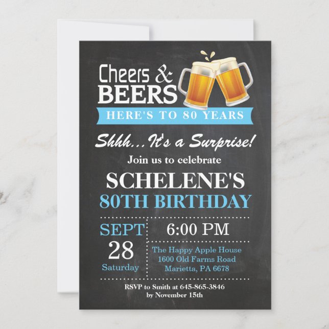 Surprise Cheers and Beers 80th Birthday Invitation (Front)
