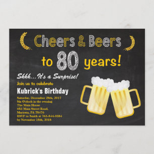 Surprise Cheers and Beers 80th Birthday Invitation