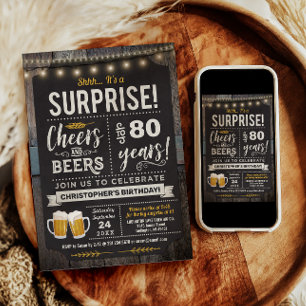 Surprise Cheers and Beers 80th Birthday Invitation