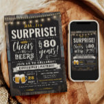 Surprise Cheers and Beers 80th Birthday Invitation<br><div class="desc">Surprise Cheers and Beers 80th Birthday Invitation featuring chalk board and lettering with customize-able age.</div>