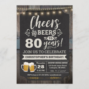 Surprise Cheers and Beers 80th Birthday Invitation