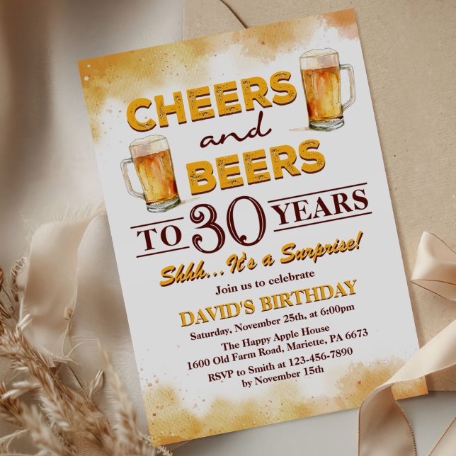 Surprise Cheers and Beers Birthday Party Invitation (Creator Uploaded)
