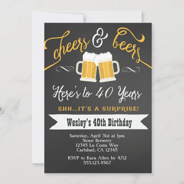 Surprise Cheers & Beers 40th  Birthday Invitation (Front)