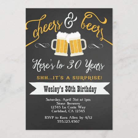 Surprise Cheers & Beers Birthday Party Invitation