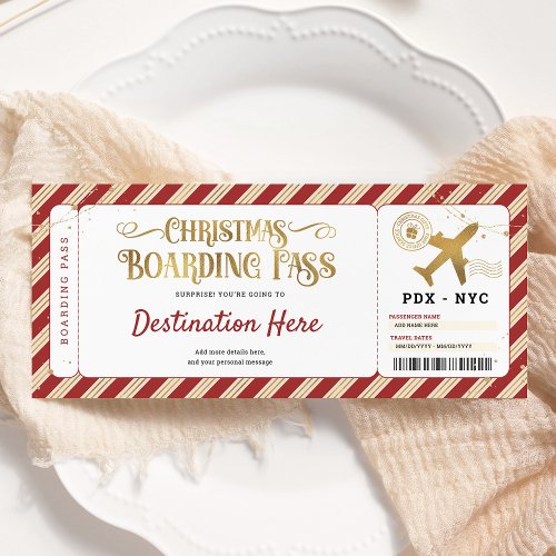 Surprise Christmas Boarding Pass Gift Ticket  Invitation