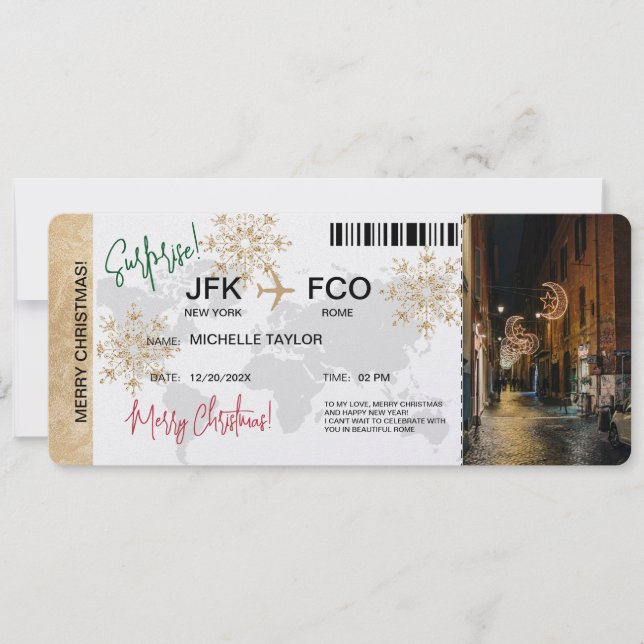 Surprise Christmas Boarding Pass Trip Ticket Invitation (Front)