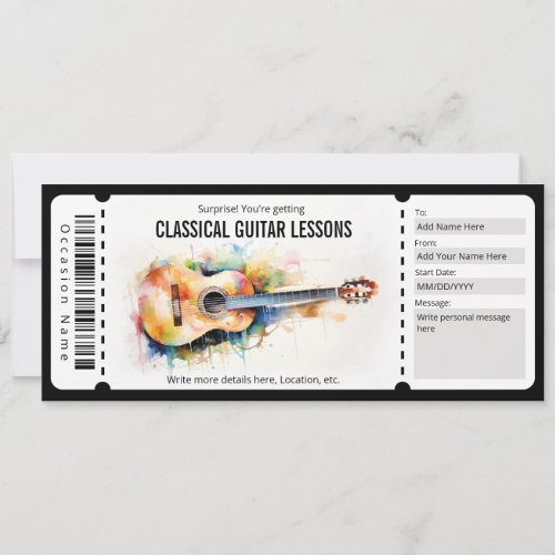 Surprise Classical Guitar Lessons Gift Voucher Invitation