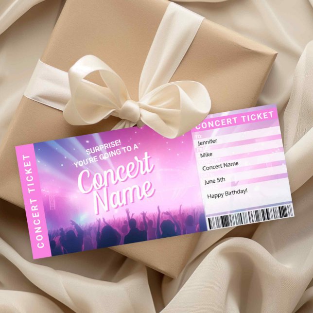 Surprise Concert Gift Ticket Music Reveal Card (Surprise Concert Ticket Printable )