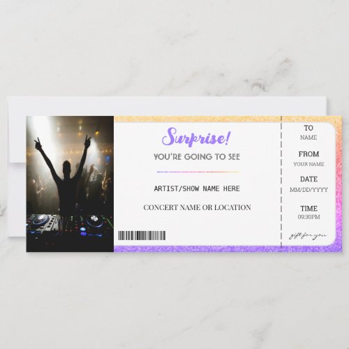 Surprise Concert Purple Glitter Gift Ticket  Invitation