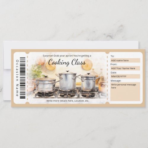 Surprise Cooking class Gift Certificate Template