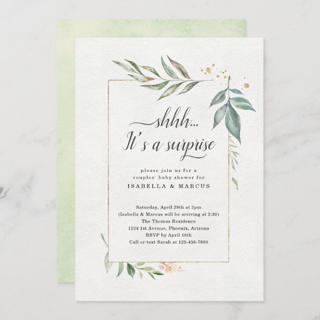Surprise Couples' Baby Shower Watercolor Floral Invitation (Front/Back)