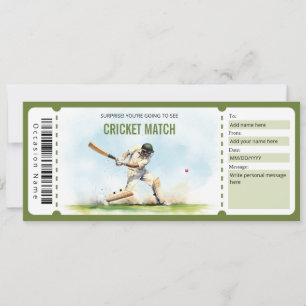 Surprise Cricket Match Ticket Gift Certificate Invitation