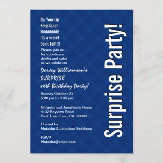 SURPRISE Custom Birthday Modern Royal Blue Ver 005 Invitation