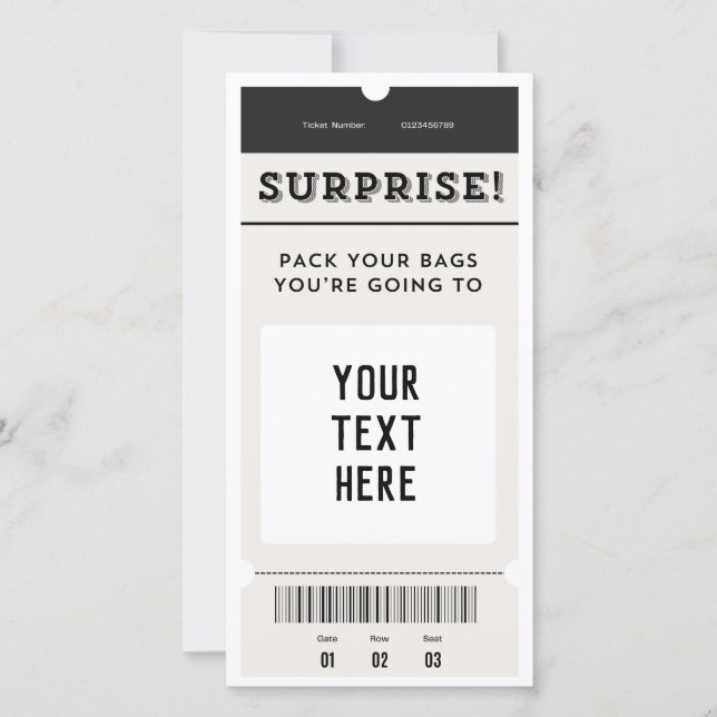 Surprise! Custom Text Ticket Boarding Pass (Front)