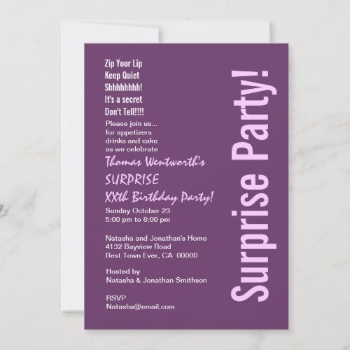 SURPRISE Custom Year Birthday Modern Magenta Pink Custom Invitation