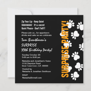 SURPRISE Custom Year Birthday Paw Prints V059 Invitation