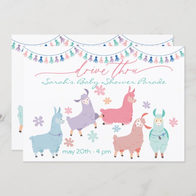 Surprise Dancing Llamas Drive Through Baby Shower Invitation (Front/Back)