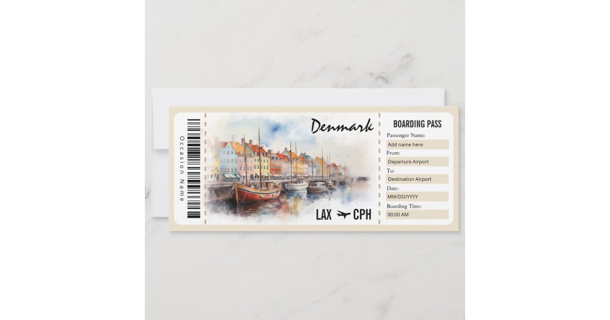 Surprise Denmark Boarding Pass Gift Certificate Invitation Zazzle