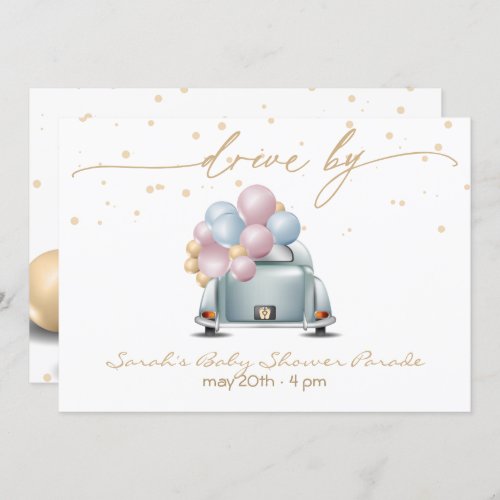 Surprise Drive By Gold Baby Shower Parade Invitation