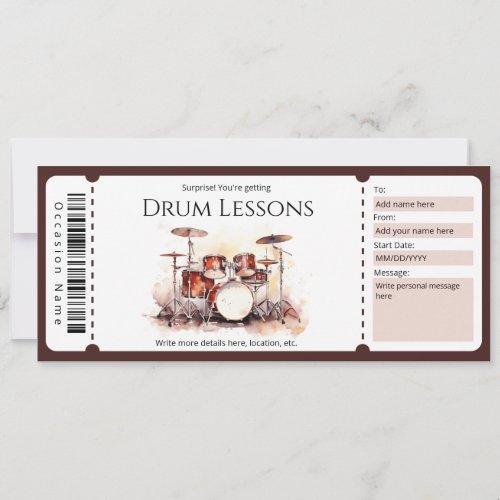 Surprise Drum Lessons Gift Certificate Template