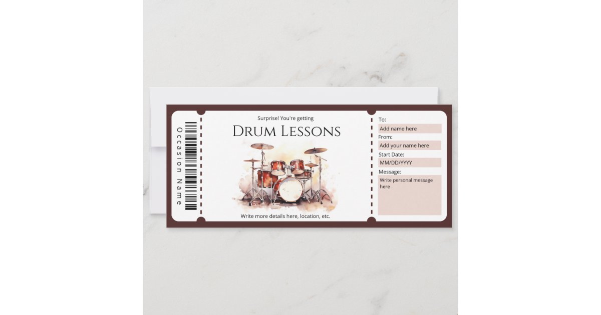 Surprise Drum Lessons Gift Certificate Template | Zazzle